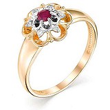 Женское золотое кольцо с бриллиантами и рубином, 1605509