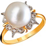 DeFleur Женское золотое кольцо с культив. жемчугом и куб. циркониями, 1638789