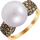 Жіноча золота каблучка з діамантами і перлами, 1669765
