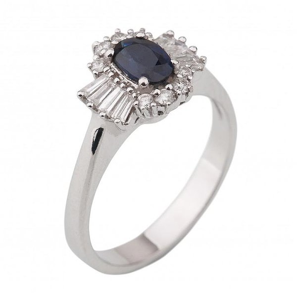 Жіноче золоте кільце з діамантами та сапфірами