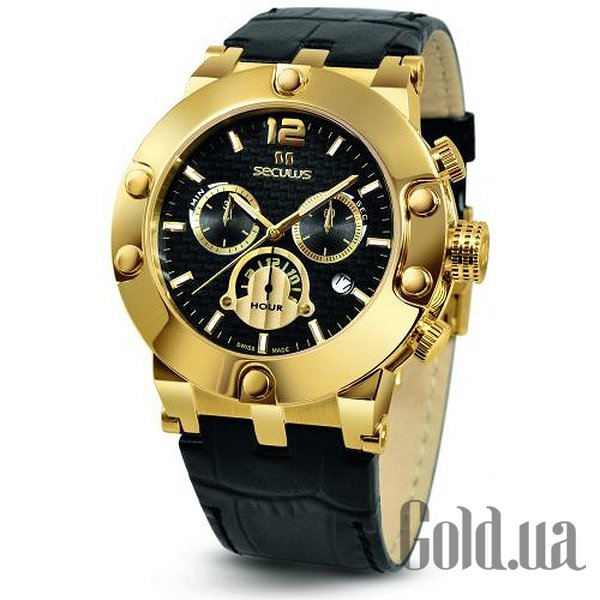 

Швейцарские часы Seculus, 4490.2.503 black, pvd-r, black leather