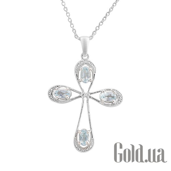 Кулон-хрестик Fresh Jewelry Срібний кулон з ланцюжком з куб. цирконіями і топазами