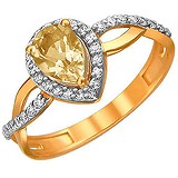 Женское золотое кольцо с куб. циркониями и цитрином, 1623432
