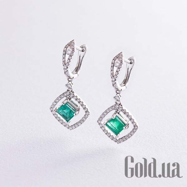 

Серьги с подвесками Украина, Золотые серьги с бриллиантами и изумрудами