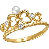 Женское золотое кольцо с культив. жемчугом и куб. циркониями, 1638793