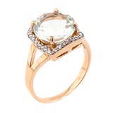Женское золотое кольцо с кварцем и куб. циркониями