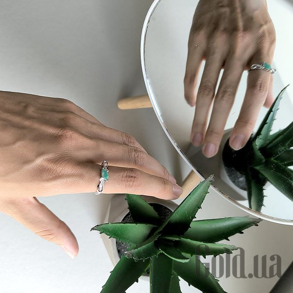 Каблучка Fresh Jewelry Жіноча срібна каблучка з куб. цирконіями та смарагдом, 17.5