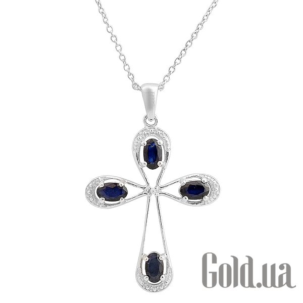 Кулон-хрестик Fresh Jewelry Срібний кулон з ланцюжком з куб. цирконіями та сапфірами