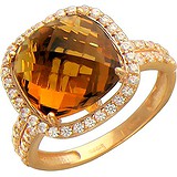Женское золотое кольцо с куб. циркониями и кварцем, 1605002