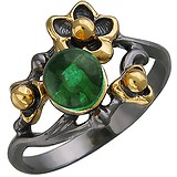 Женское серебряное кольцо с малахитом в позолоте, 1625738