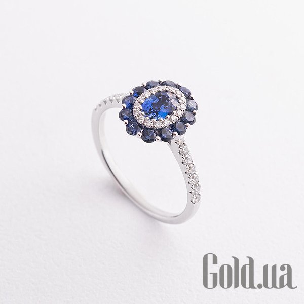 

Кольцо Украина, Женское золотое кольцо с бриллиантами и сапфирами, 18.5