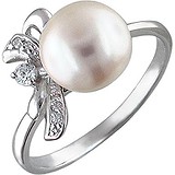 Женское серебряное кольцо с культив. жемчугом и куб. циркониями, 1614731