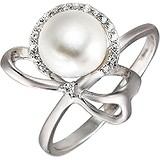 Женское серебряное кольцо с культив. жемчугом и куб. циркониями, 1614987
