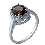 Женское серебряное кольцо с раухтопазом и куб. циркониями, 1720459