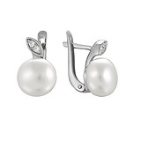 Срібні сережки з куб. цирконіями і перлами, 1541004