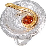 Женское серебряное кольцо с янтарем в позолоте, 1618572