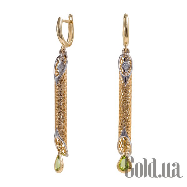 

Серьги с подвесками Ivon jeweler, Золотые серьги с хризопразами и куб. циркониями