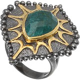 Женское серебряное кольцо с корундом в позолоте, 1662860