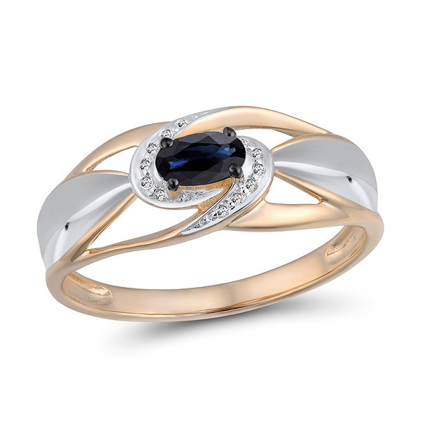 Женское золотое кольцо с бриллиантами и сапфиром