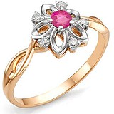 Женское золотое кольцо с бриллиантами и рубином, 1554573