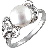 Женское серебряное кольцо с культив. жемчугом и куб. циркониями, 1614733