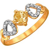 Женское золотое кольцо с куб. циркониями и цитрином, 1623437