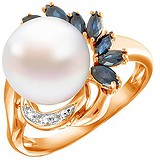 Женское золотое кольцо с бриллиантами, сапфирами и искусств. жемчугом, 1701005