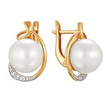 Срібні сережки з куб. цирконіями і перлами в позолоті, 1541006