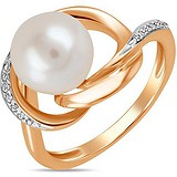 Женское золотое кольцо с бриллиантами и культив. жемчугом, 1556110