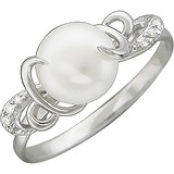 Женское серебряное кольцо с культив. жемчугом и куб. циркониями, 1614734