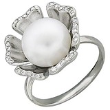 Женское серебряное кольцо с культив. жемчугом и куб. циркониями, 1614990
