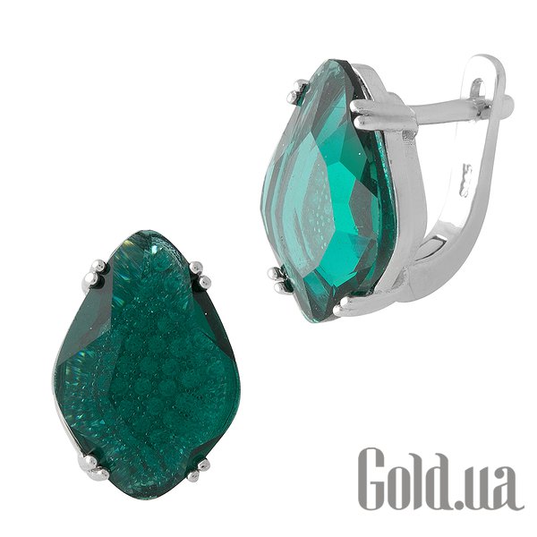 

Серьги Fresh Jewelry, Серебряные серьги с синт. изумрудами и куб. циркониями