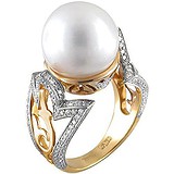 Женское золотое кольцо с бриллиантами и культив. жемчугом, 1685646