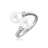 Женское серебряное кольцо с жемчугом и куб. циркониями, 825230
