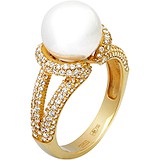 Женское золотое кольцо с бриллиантами и культив. жемчугом, 1619087