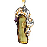 Серебряный кулон с янтарем, культив. жемчугом и куб. цирконием в позолоте, 1654415