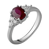 Женское серебряное кольцо с рубином и куб. циркониями, 1743247