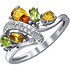 Женское серебряное кольцо с куб. циркониями, хризолитами и синт. цитринами - фото 1