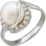 Женское серебряное кольцо с культив. жемчугом и куб. циркониями, 1614993
