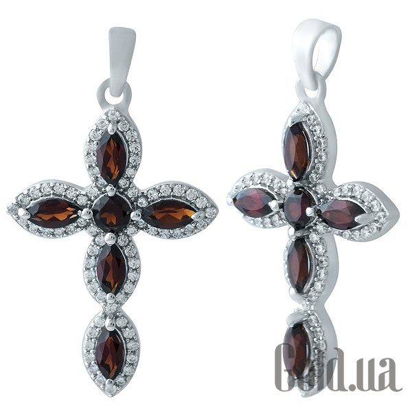 

Кулон-крестик Fresh Jewelry, Серебряный кулон с гранатами и куб. циркониями