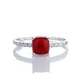 Женское серебряное кольцо с кораллом и куб. циркониями, 247185