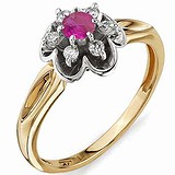 Женское золотое кольцо с бриллиантами и рубином, 1554834