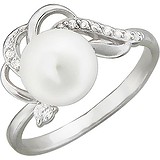 Женское серебряное кольцо с культив. жемчугом и куб. циркониями, 1614738
