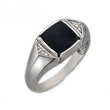 Мужское серебряное кольцо с куб. циркониями и ониксом, 1620626
