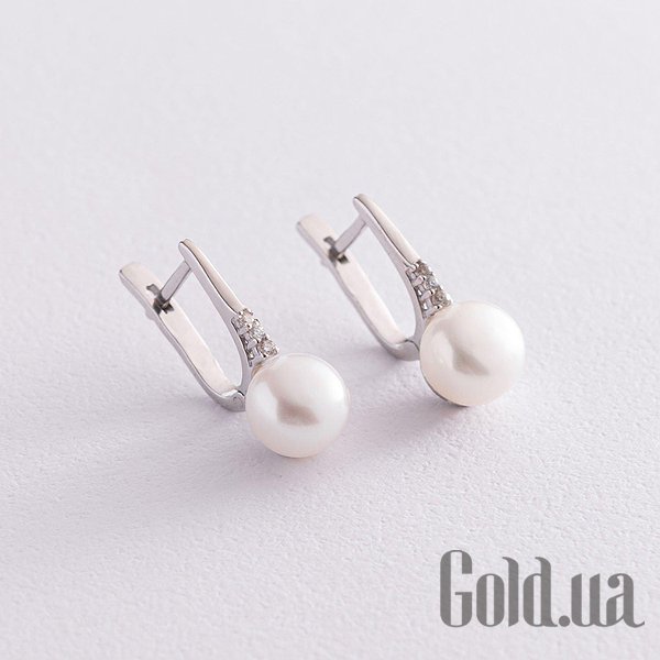 

Серьги Украина, Серебряные серьги с куб. циркониями и культив. жемчугом