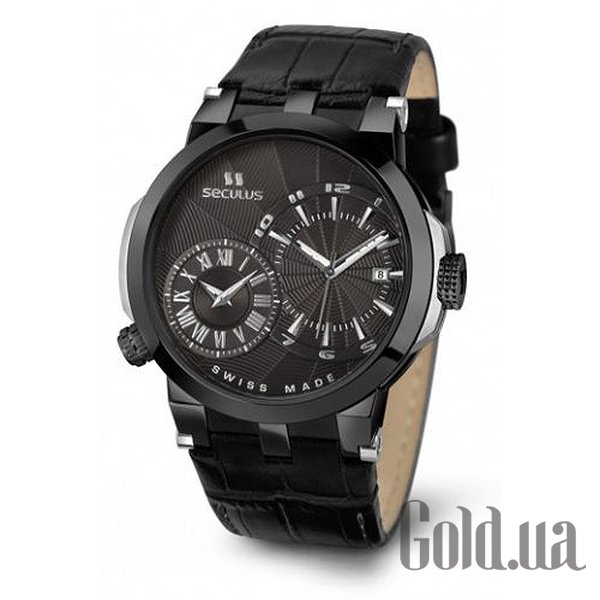 

Швейцарские часы Seculus, black, ipb, black leather 4511.5.775/751