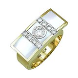 Женское золотое кольцо с бриллиантами и перламутром, 1513363