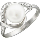 Женское серебряное кольцо с культив. жемчугом и куб. циркониями, 1614739