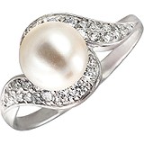 Женское серебряное кольцо с культив. жемчугом и куб. циркониями, 1614995