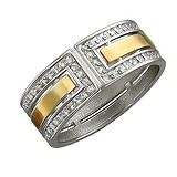 Серебряное обручальное кольцо с куб. циркониями в позолоте, 1619603